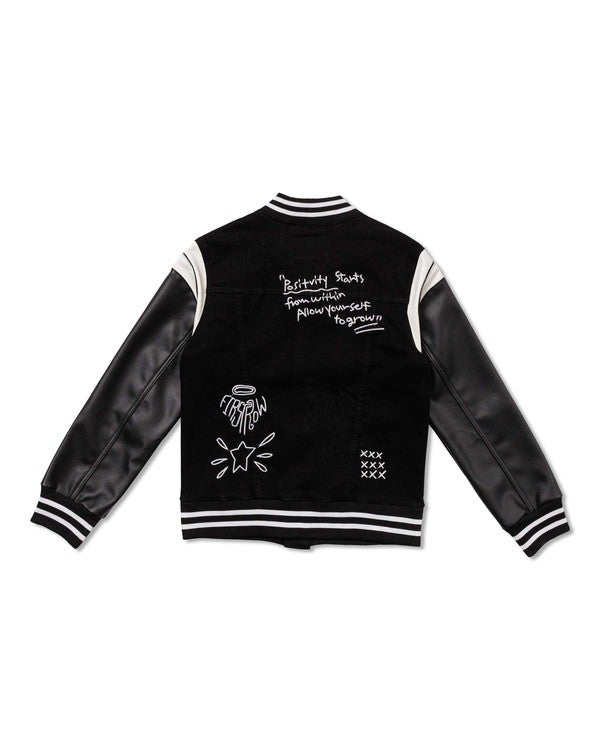 Multi Patch Varsity Black Denim Jacket